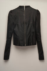 BLUSA COURO LEGITIMO/ELASTANO GOLA ALTA MG COMPRIDA